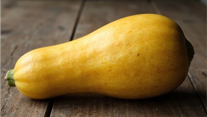 Fresh yellow squash on wooden table under soft light