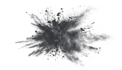 Light gray dust powder explosion transparent PNG, isolated background. Dynamic blast eruption, monochrome color effect