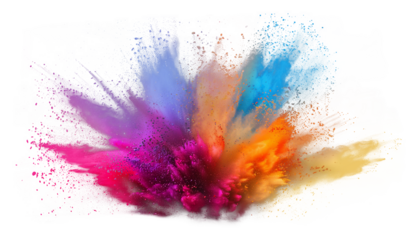 Rainbow dust powder explosion transparent PNG, isolated background. Dynamic blast eruption, vibrant colorful effect, lgbt, party, celebration, festival, color run element