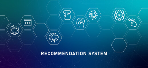Recommendation system gradient header future technology smart machine learning rating star rating review programming AI artificial intelligence development management icon design illustration
