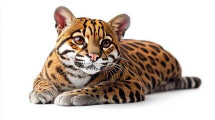 Obraz premium Close up view of a tiger resting on the ground in natural habitat with detailed fur and facial features