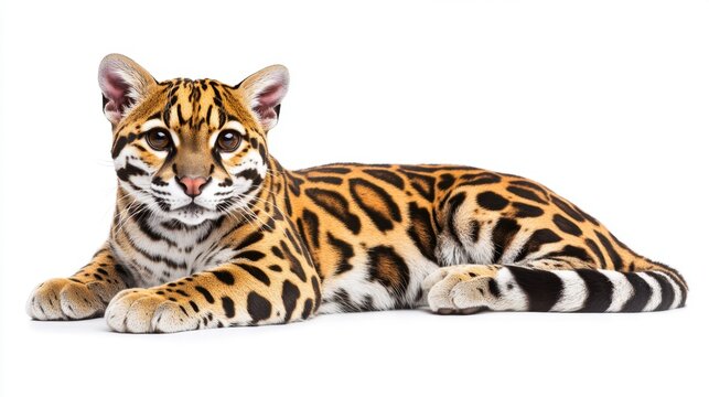 Clouded leopard resting on a tree branch in a lush green forest setting