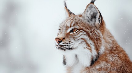 Fototapeta premium Close up of a lynx in snowy environment capturing detailed fur and distinctive features