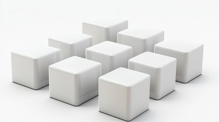 Fototapeta premium White cube boxes displayed against a white background, rendered in 3D. 