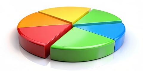 3D Pie Chart, Six Segments, Color-Coded