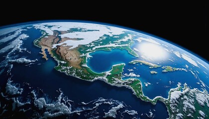 Detailed view of Earth from space showcasing vibrant oceans and green landmasses