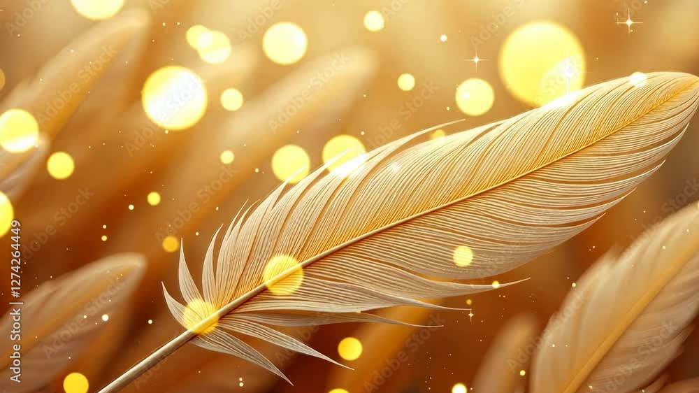 Poster a feather is shown in a field of golden yellow. the feather is the main focus of the image