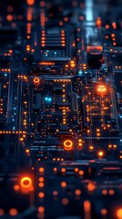 Obraz premium Glowing Circuit Board, Tech Background