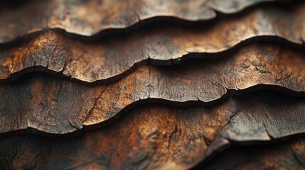Close-up view of textured wooden shingles showcasing intricate patterns and natural aging