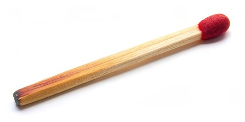 Single Matchstick on White Background