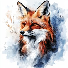 Fototapeta premium Colorful Fox Digital Art: Realistic Wildlife Animal Illustration with Vibrant Nature Details