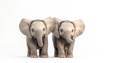 Fototapeta premium Two elephants standing side by side in a natural outdoor setting with grass and trees in the background