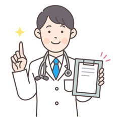 人物_線画03_カルテを見せながら解説するお医者さん_ol