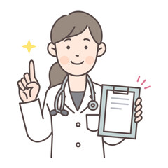 人物_線画03_カルテを見せながら解説する女医さん_ol