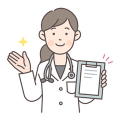 人物_線画03_カルテを見せながら案内する女医さん_ol