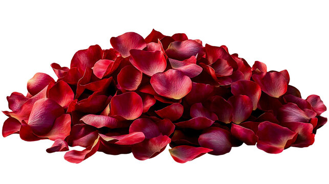 A pile of red rose petals, glitch-inspired art, isolated on a transparent background.