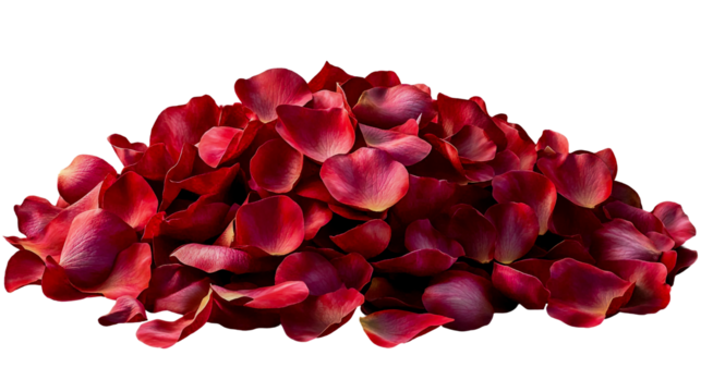A pile of red rose petals, glitch-inspired art, isolated on a transparent background.