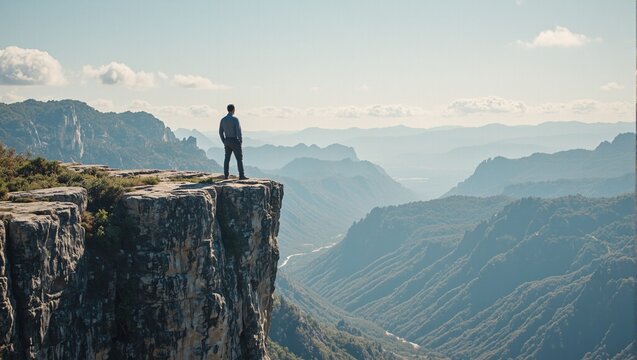 Business leader at cliff edge symbolizing company success