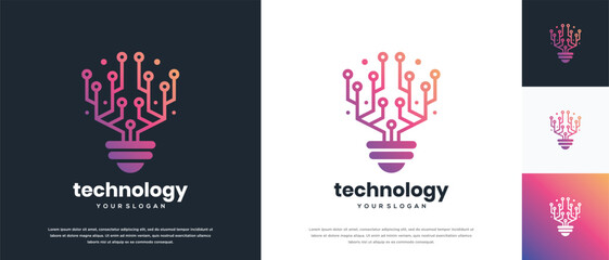smart bulb connection technology logo design template. technology light bulb logo icon