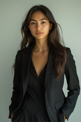 Obraz premium Portrait of Young Asian Woman in Black Blazer Studio Shot