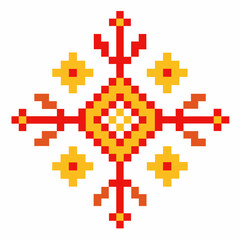 Obraz premium Pixel Art Geometric Design in Bright Colors, Retro Style Digital Pattern