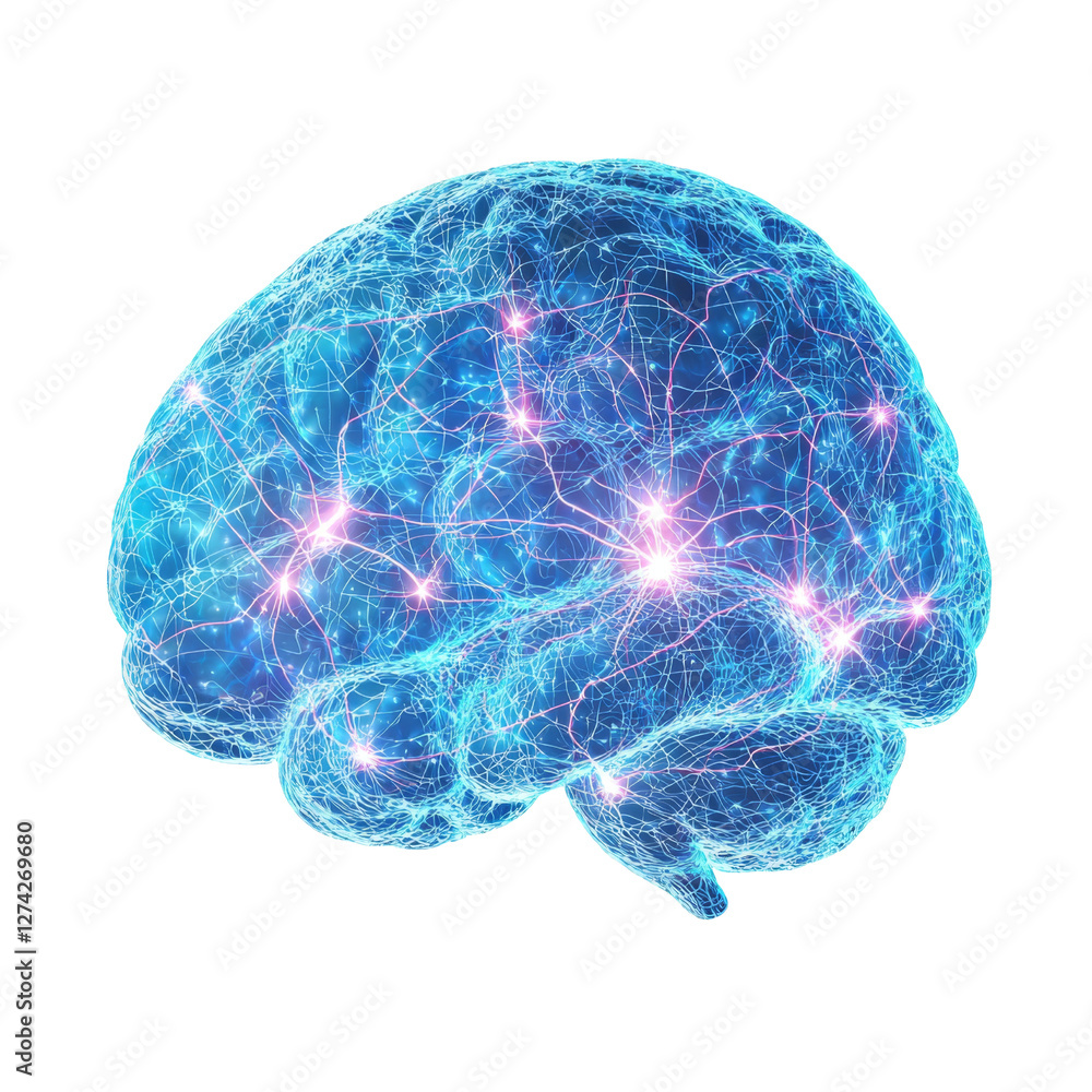 Aufkleber glowing blue brain with interconnected neural networks, symbolizing intelligence and technology