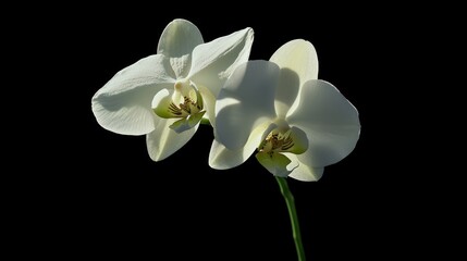 Obraz premium Elegant White Phalaenopsis Orchids Blooming Close up Studio Shot Against Black Background
