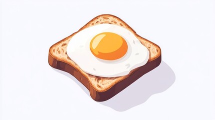Fried egg on toast, breakfast food, simple meal, illustration