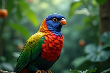Obraz premium Vibrant Colorful Parrot in Lush Green Forest Background