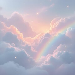 "Magical Rainbow Among Dreamy Clouds"

