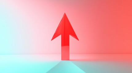 A red arrow pointing upwards is on a pink background