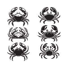 simple Crab set vector silhouette style with white background