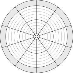 Vector wheel of life analysis diagram infographic, coaching tool. Round diagram with concentric circles from ten sectors in white and grey colors