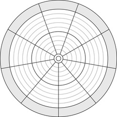 Obraz premium Vector wheel of life balance, range of needs from nine sectors. Round diagram for daily planner, journal, notebook in white and grey colors