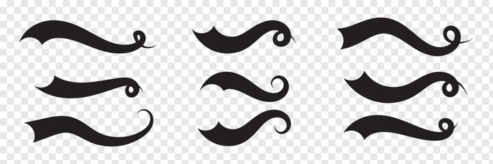 Swoosh and Swash tail set Calligraphic. Sport logo typography elements. Texting letters tail for lettering or baseball club. Vector illustration in EPS 10.