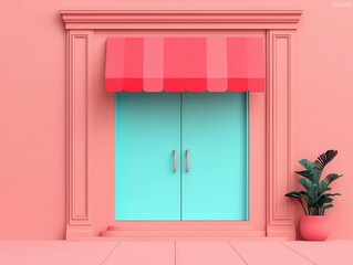 Abstract geometric storefront icon with a floating percentage discount, minimalist commerce visualization