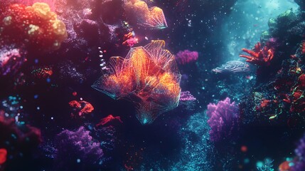 Obraz premium Underwater Coral Reef with Glimmering Aquatic Life