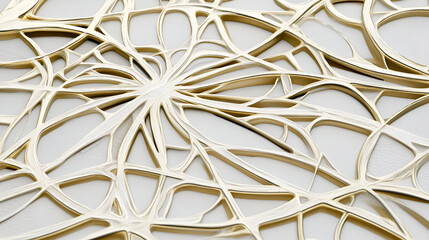 Intricate abstract design with woven lines in golden color on light background