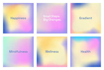 Pastel gradient backgrounds. Colorful holographic gradient background design. Trendy Abstract gradient. Light colors. Retro fluid effect. For Wellness projects. Happiness and health 