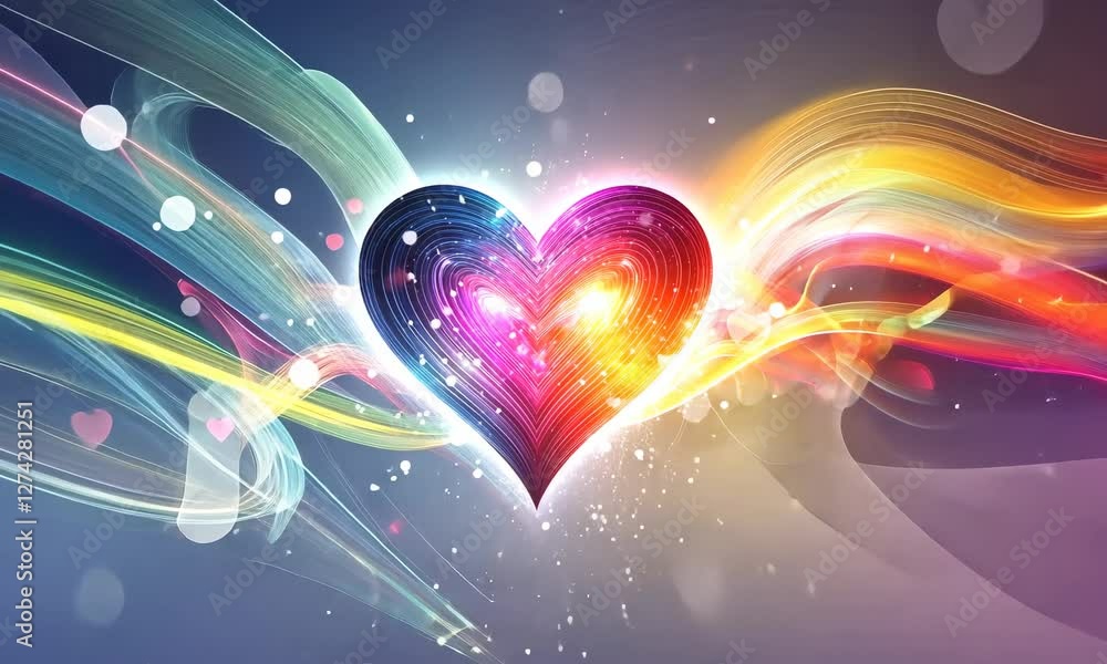 Poster electromagnetic spectrum diagram on a bright gray background with abstract heart-shaped figures
