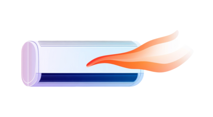 Drawing of an air conditioner working and blowing hot air. Transparent background