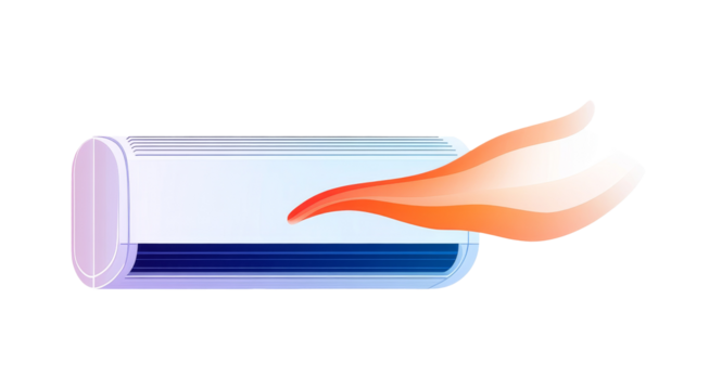 Drawing of an air conditioner working and blowing hot air. Transparent background