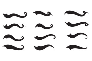 Swoosh and Swash tail set Calligraphic. Sport logo typography elements. Texting letters tail for lettering or baseball club. Vector illustration in EPS 10.