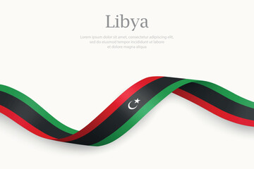 Libya flag on Waving ribbon