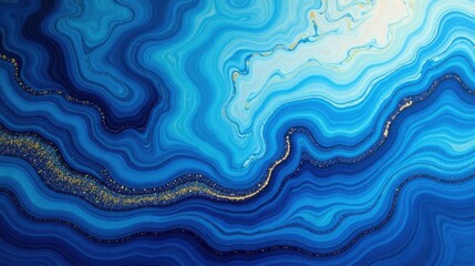 Obraz premium Abstract Blue and Gold Swirling Design with Glittering Accents A Serene and Luxurious Textured Background Image