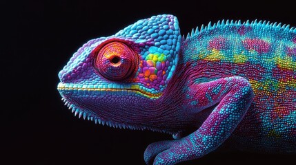 Obraz premium Al generated illustration of a colorful chameleon