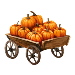 Rustic wooden cart overflowing with vibrant orange pumpkins Autumn harvest bounty