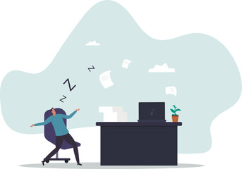 Quiet quitting, lack of work motivation, work boredom or morality, exhaustion or burn out from hard work without recognition .business concept.flat character.