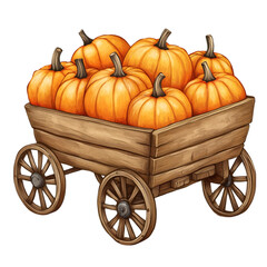 Fototapeta premium A rustic wooden wagon overflowing with vibrant orange pumpkins a joyful autumn harvest scene