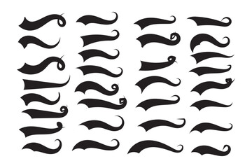 Swoosh, swash underline stroke set. Hand drawn swirl swoosh underline calligraphic element. Vector illustration. Variety Design. Eps10